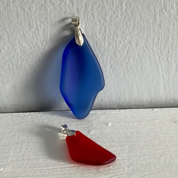 Jewelry - Beach Glass Pendants - Blue and Red